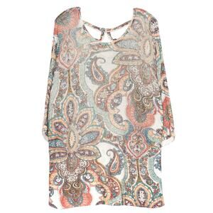 Chicos Tunic Sweater 3/4 Sleeve Paisley Boho Casual Artisan Resort Size 3 XL 16